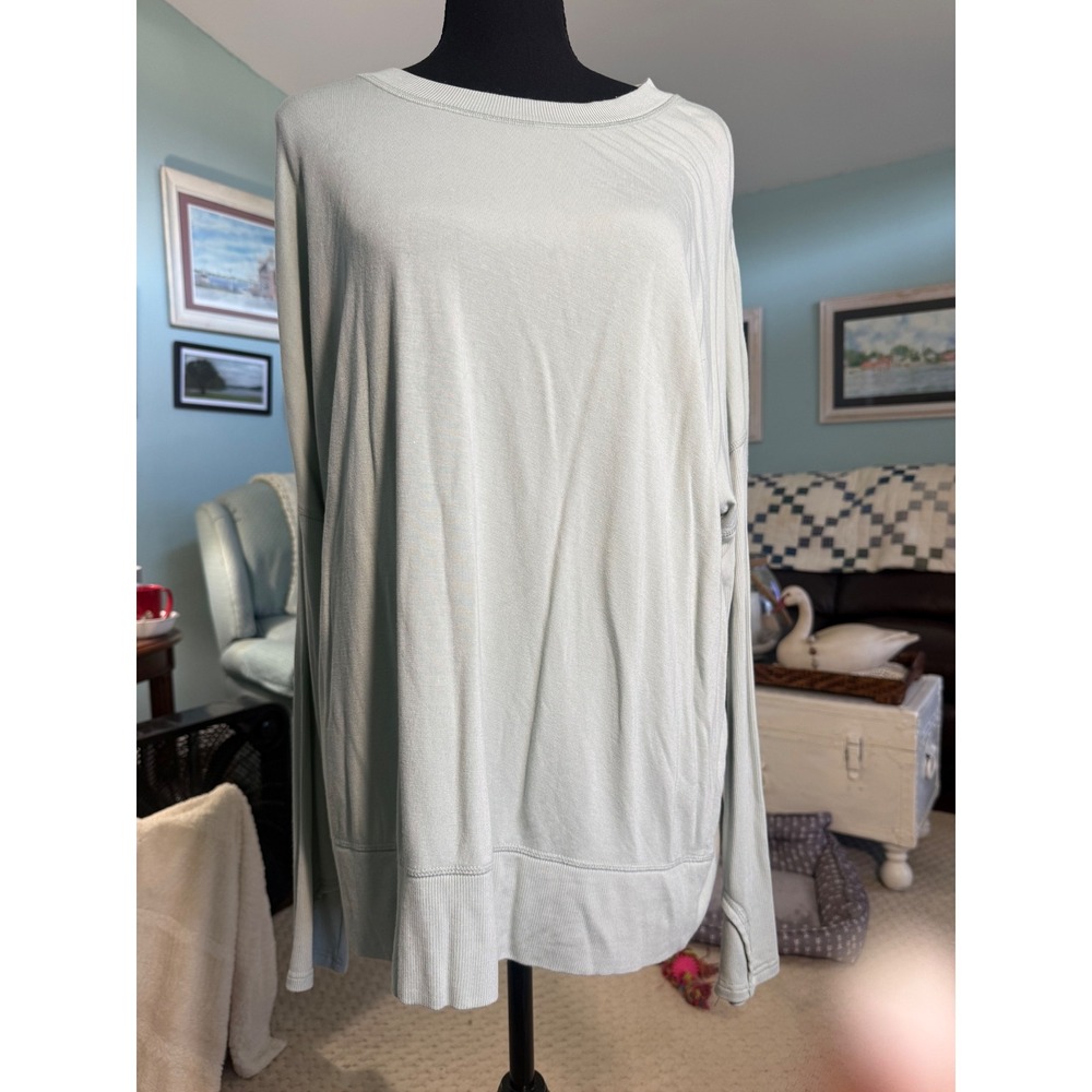 Members Mark Favorite Soft Rib Top XL Sage Green Long Sleeve Modal Pullover